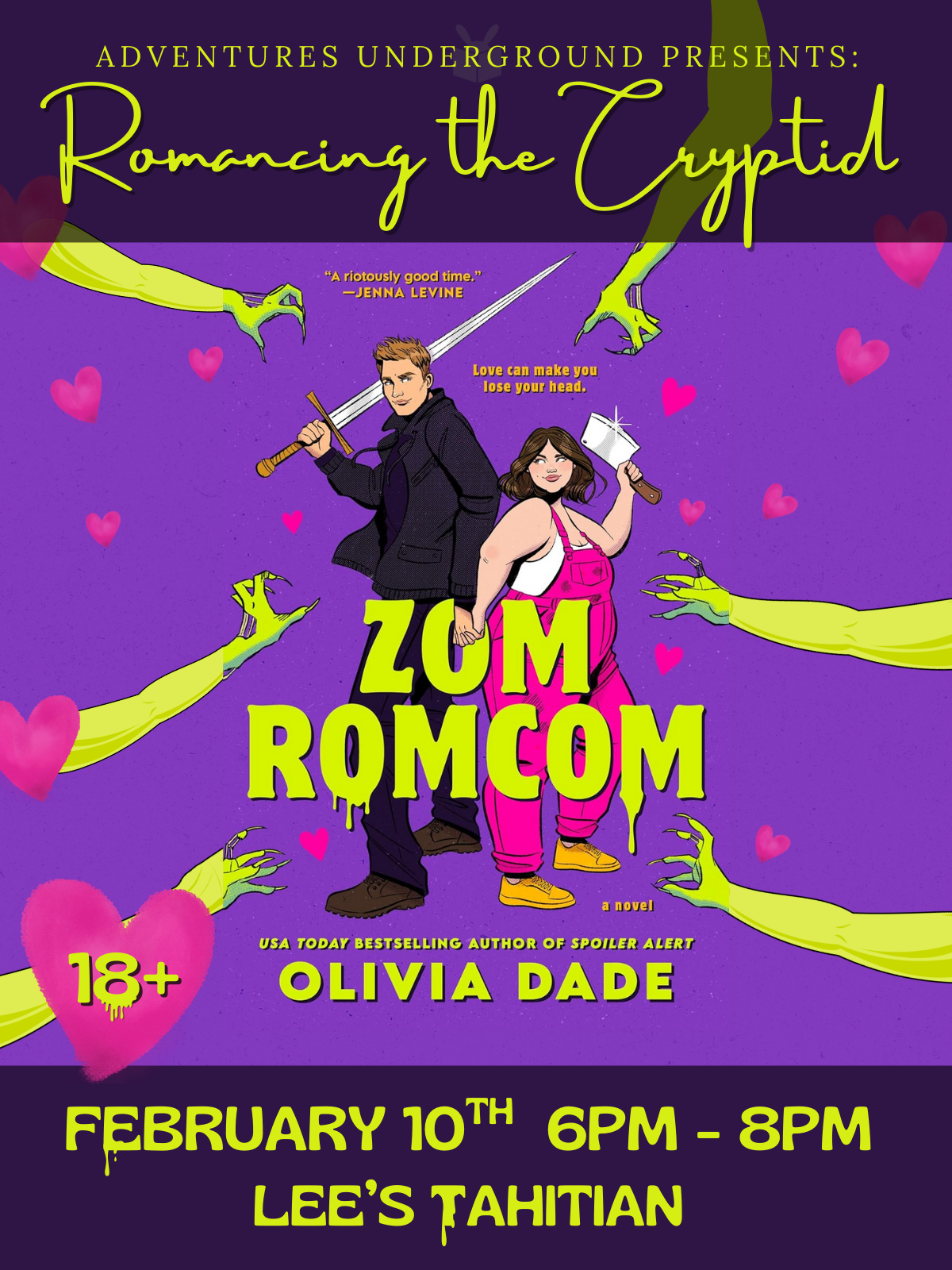 Zomromcom by Olivia Dade- Meeting Tuesday, February 10th at 6PM at Lee's Tahitian