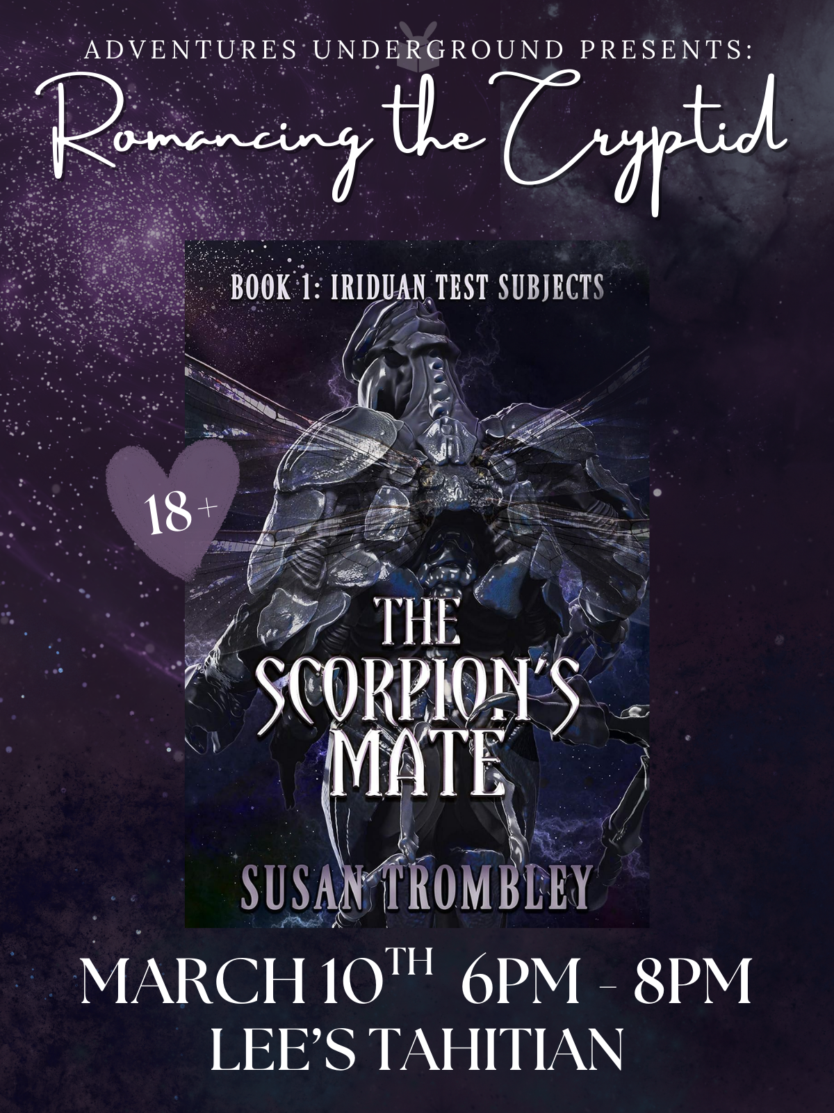 The Scorpion's Mate by Susan Trombley- Meeting Tuesday, March 10th from 6-8 PM at Lee's Tahitian