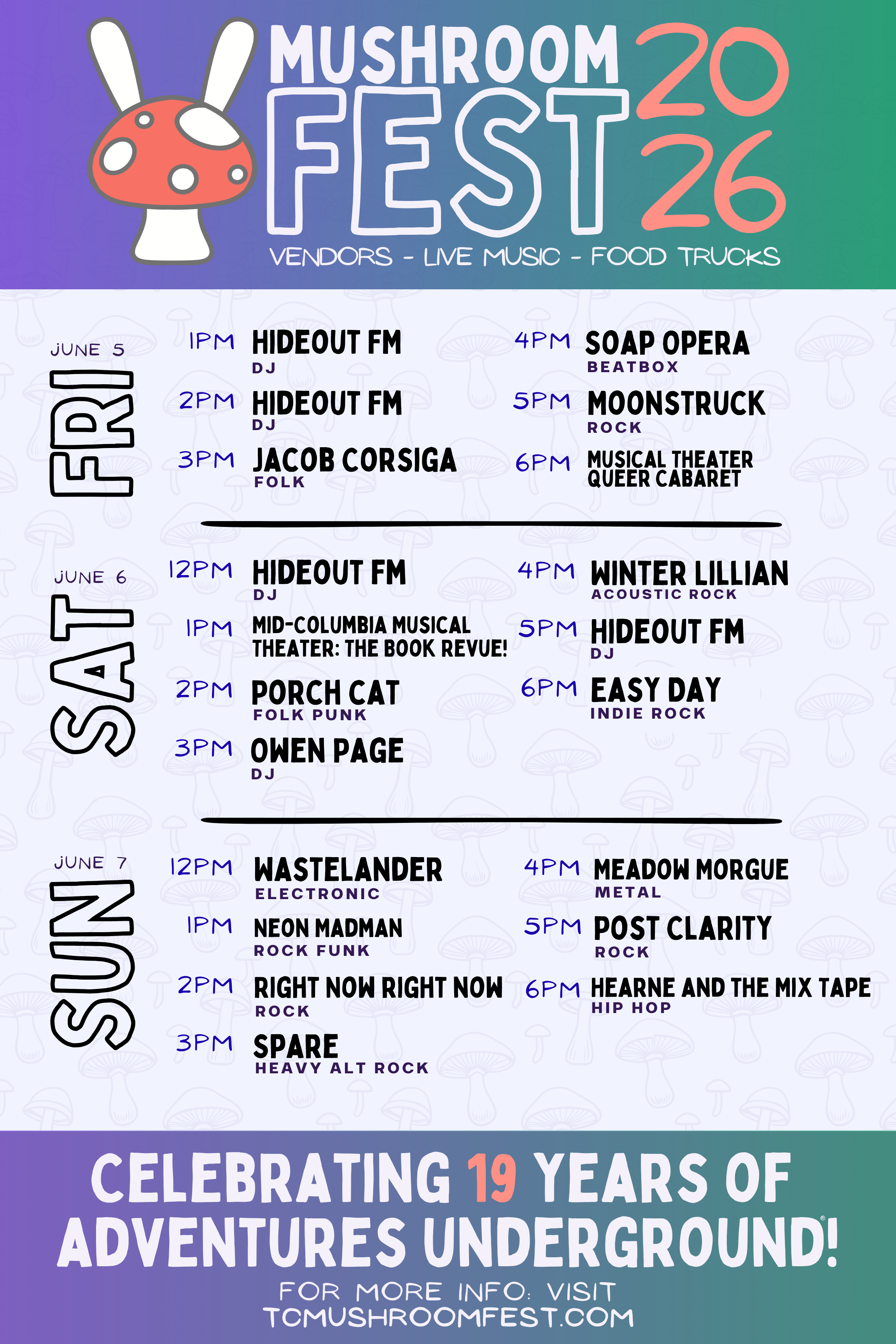 Mushroom Fest music lineup!